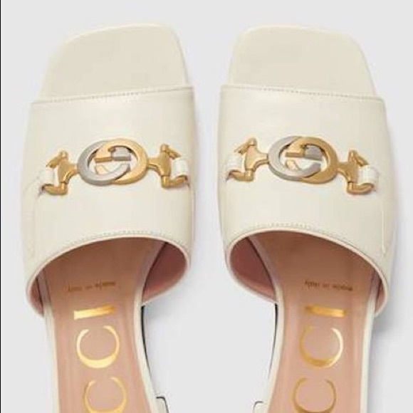 Gucci Shoes - Gucci Marmount Gg Zumi 25mm Leather Mule Slide Sandals In Dusty White